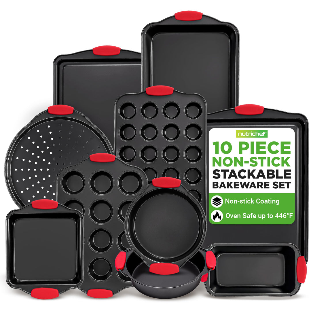 Nutrichef NCSBS10S hitzeroten Silikongriffen, ofenfest, Eisen, schwarz 10 Piece Set Schwarz, 10 Piec