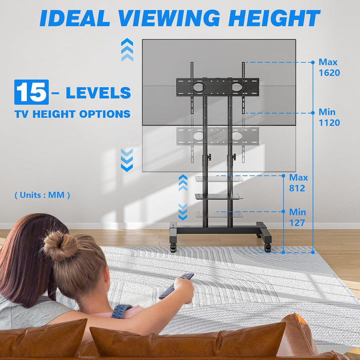 RFIVER Universal TV Ständer Rollbar für 32 40 42 43 49 50 55 65 70 75 Zoll Fernseher, TV Wagen mit R