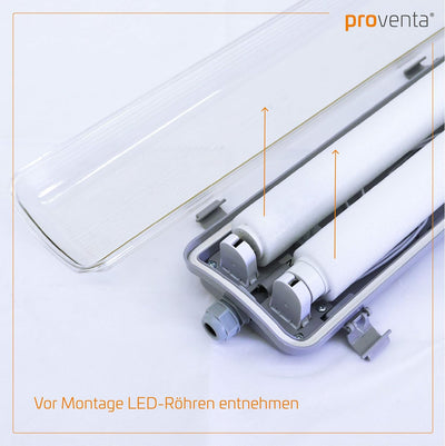 Proventa LED-Feuchtraumleuchte 120 cm, Sparset 4 Stück, je 2 LED-Röhren, IP65, 4.000 K, 36 W, 4.320