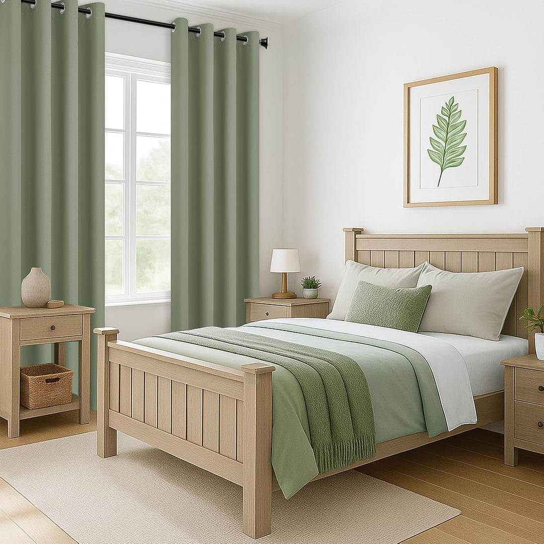 MRTREES Thermo Gardinen mit Ösen Blickdicht Grün für Küche Fenster Wohnzimmer Modern Kurz 2er Set H