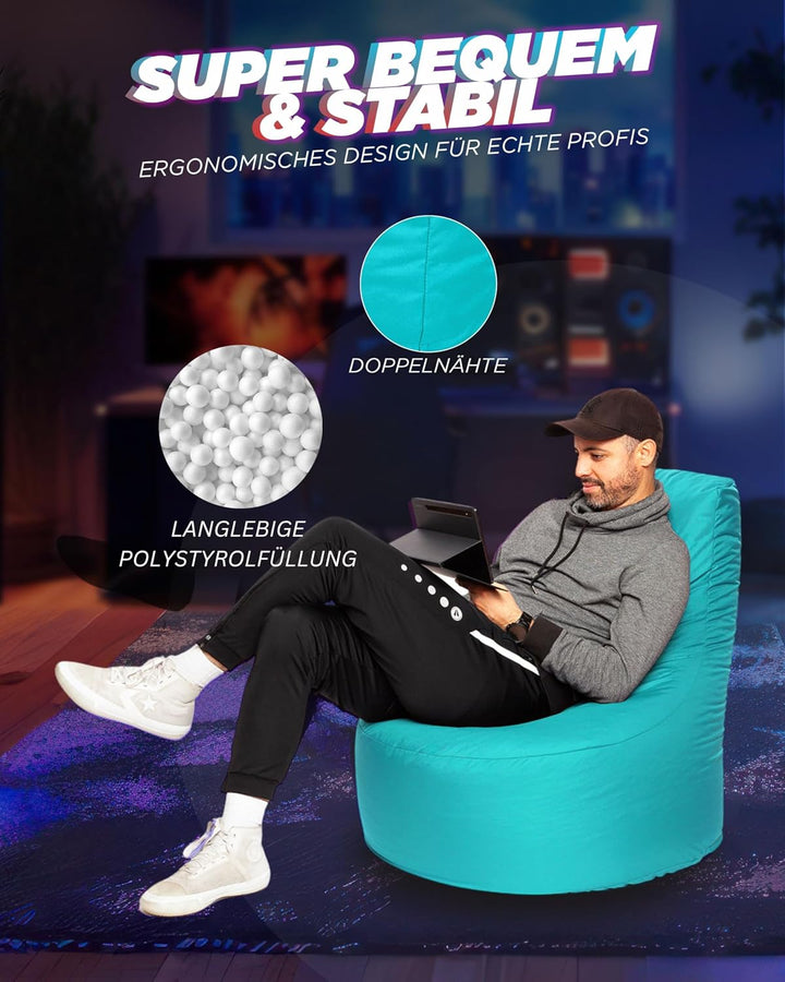 PATCH HOME Gamer Sessel mit Reissverschluss Lounge Kissen Sitzsack Sitzkissen Bean Bag In & Outdoor