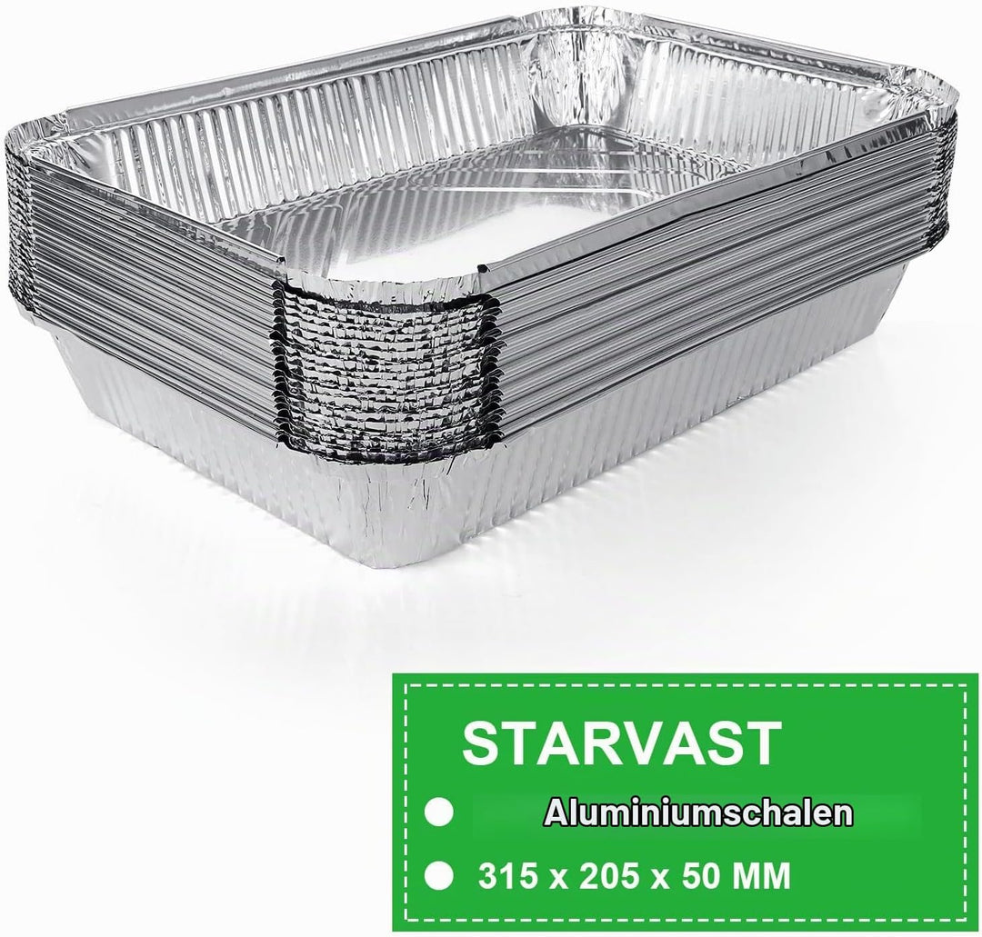 SENENQU 30 Stück Grill Aluschalen Gross 2200ML, Grillschalen Aluminium 31,5 x 21 x 5 CM, Einweg Alum