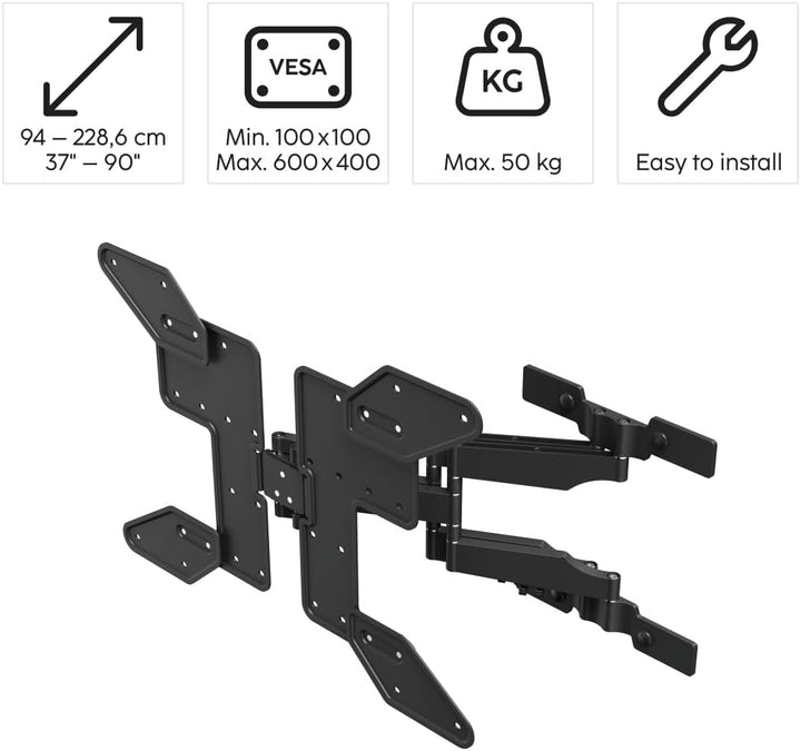 Hama TV Wandhalterung schwenkbar, neigbar, Slim (TV Halterung 37-90 Zoll, VESA 100x100 bis VESA 600x