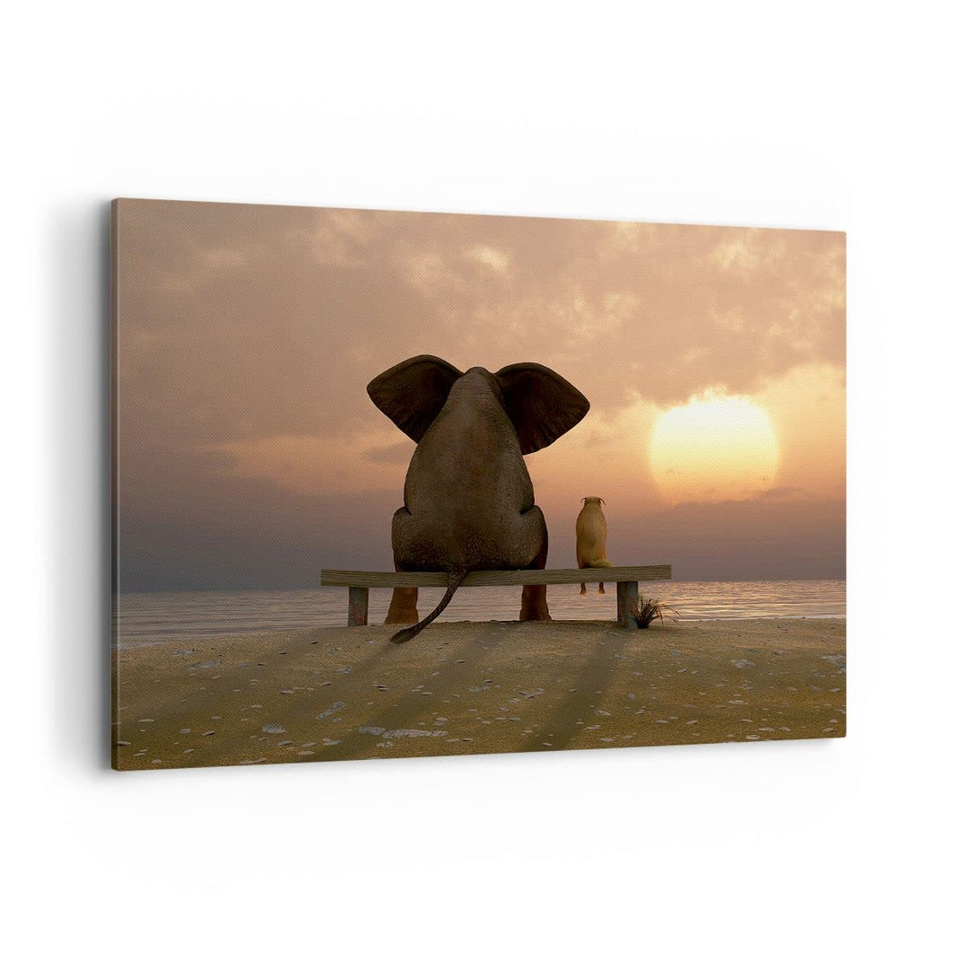 Bilder auf Leinwand 100x70cm Leinwandbild mit Rahmen Elefant Ufer Meer Gross Wanddeko Bild Schlafzim