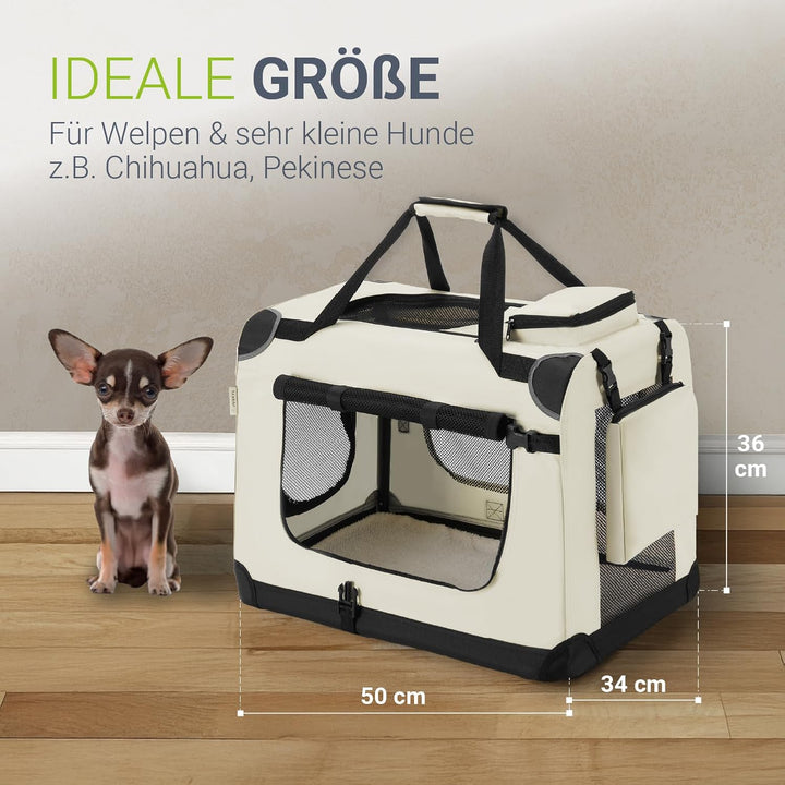 Juskys Hundetransportbox Lassie S faltbar & tragbar 34x50x36 cm mit Decke, Tasche & Griffen - Faltba