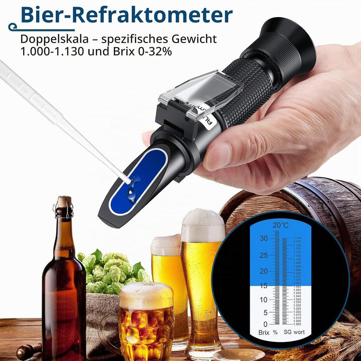 Refraktometer Bier 0–32% Brix Refraktometer für die Bierherstellung ATC mit Zwei Skalen Gewicht der
