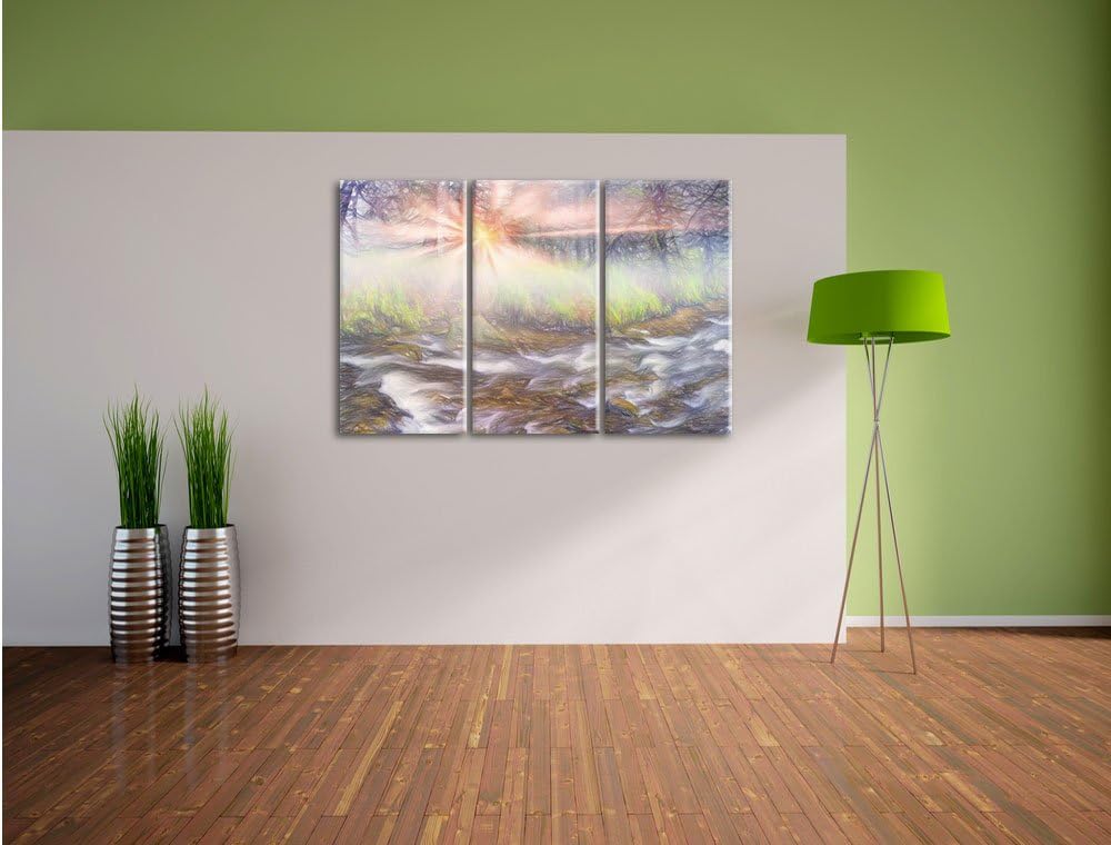 Pixxprint Nebeldickicht im Wald / 3-Teilig/Gesamtmass 120cm Leinwandbild bespannt auf Holzrahmen/Wan