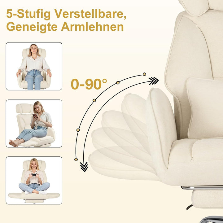 HOFFREE Schneidersitz Bürostuhl mit Fussstütze für Homeoffice, Stoff, Beige | Ergonomischer Bürostuh