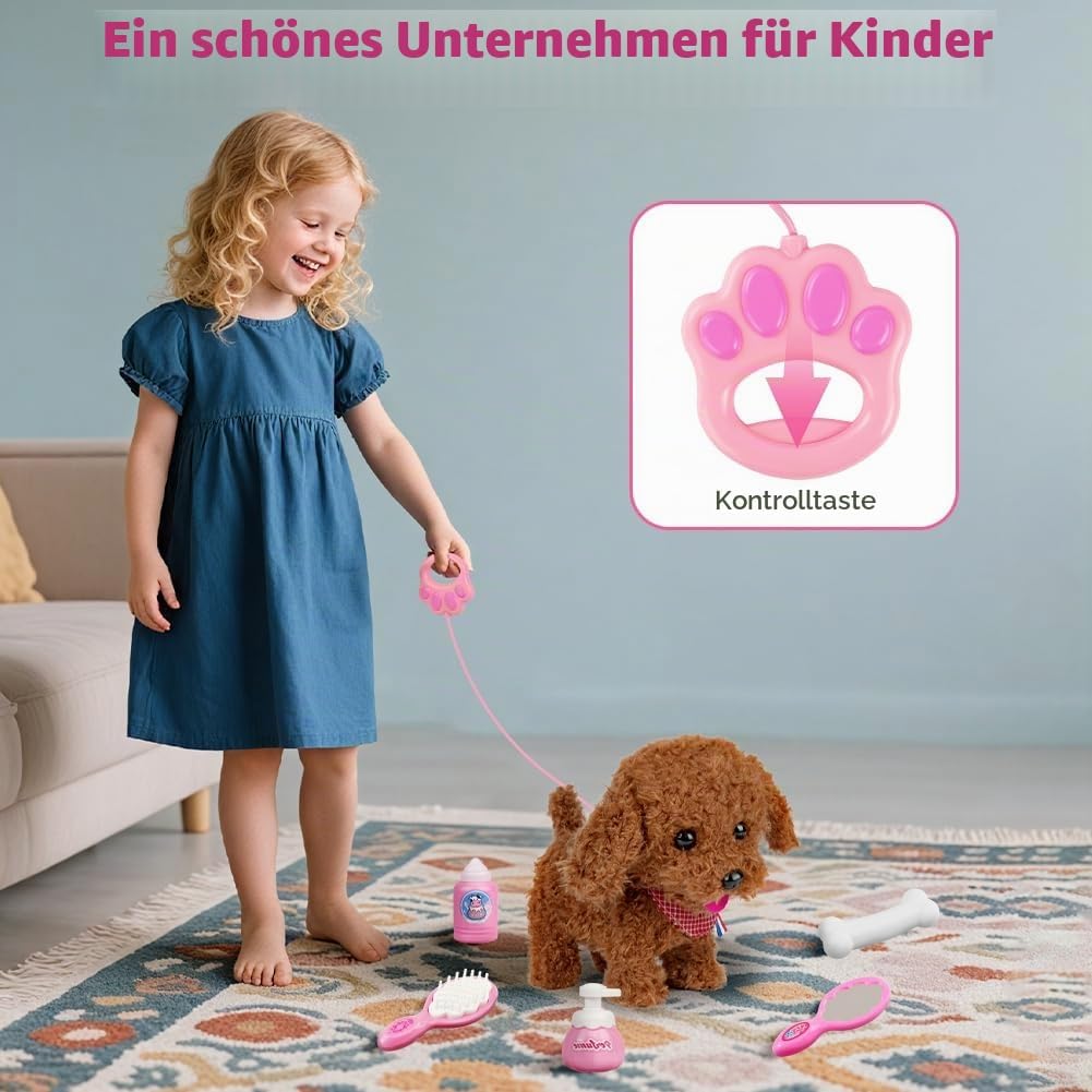 Vicloon Interaktives Haustiere Puppe, Plüsch Puppe mit Leine der Läuft Bellt Schwanzwedeln, Haustier