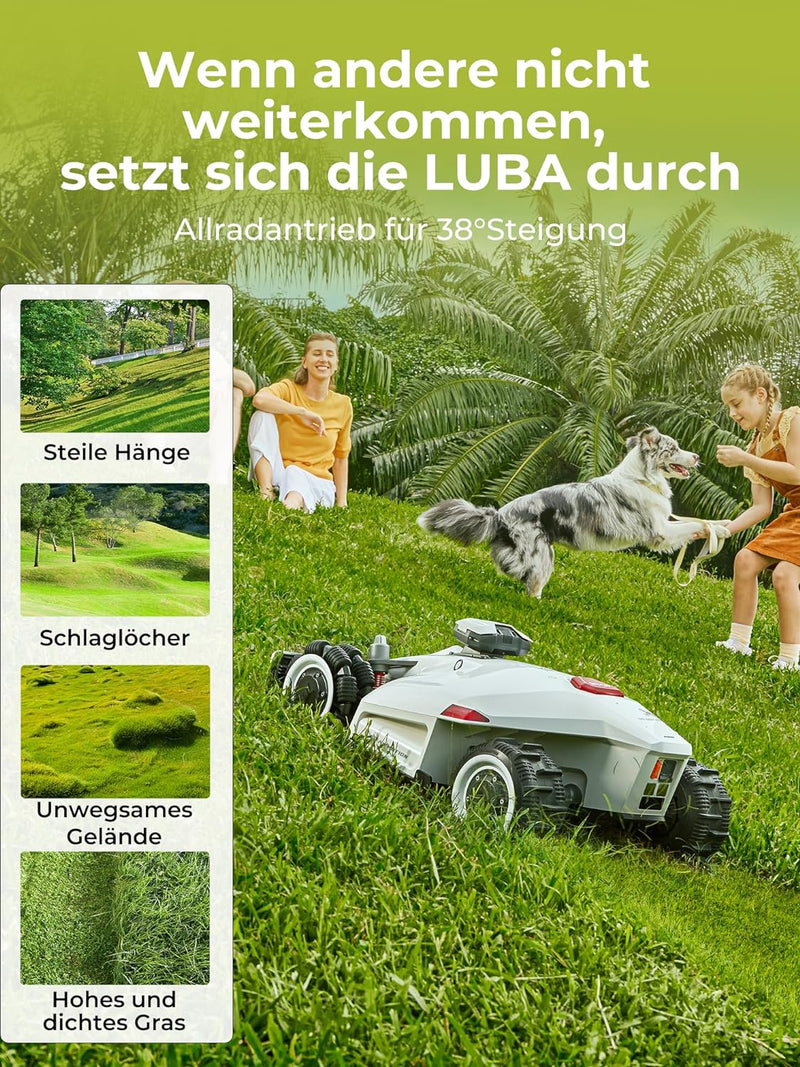MAMMOTION LUBA 2 AWD 5000 Rasenmäher Roboter, Mähroboter ohne Begrenzungskabel für Rasenflächen bis