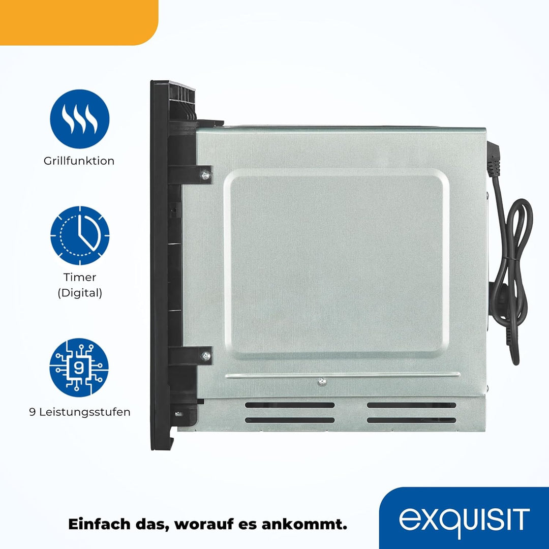 Exquisit EMW25-G-020 Schwarz | 60cm Einbaumikrowelle | Grillfunktion | Touch | Timer | Schnellstart