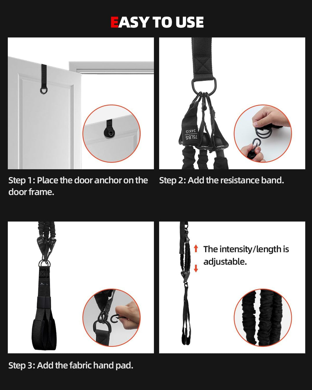 Abahub Trizeps Band Set mit Türanker Verstellbar Tricep Pull Down Fitnessband für Zuhause, Armtraini