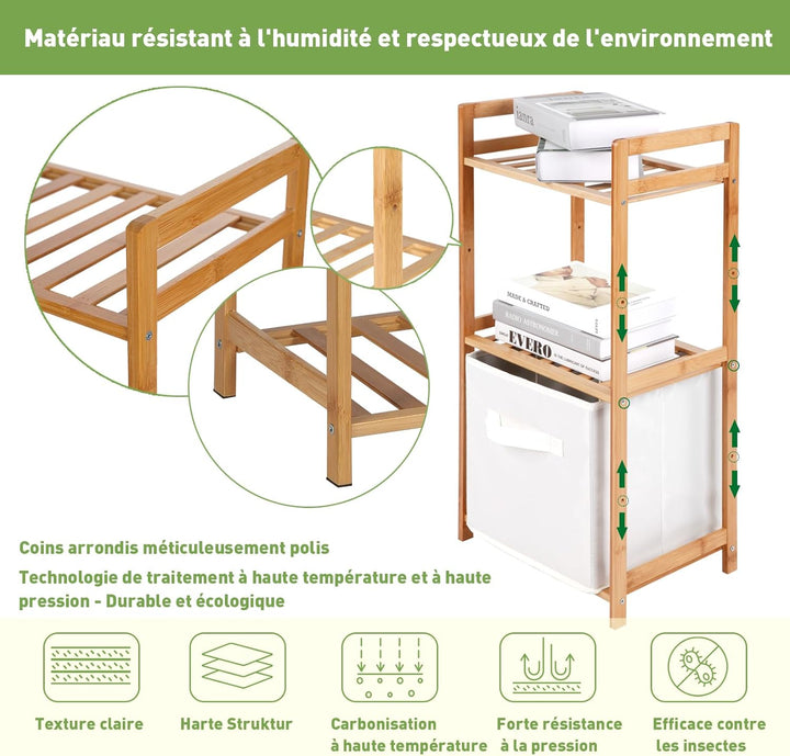 PACHIRA Standregal mit 3 Ablagen, 35 x 25 x 71 cm Bambusregal, Stehendes Lagerregal Aus Bambus, Als
