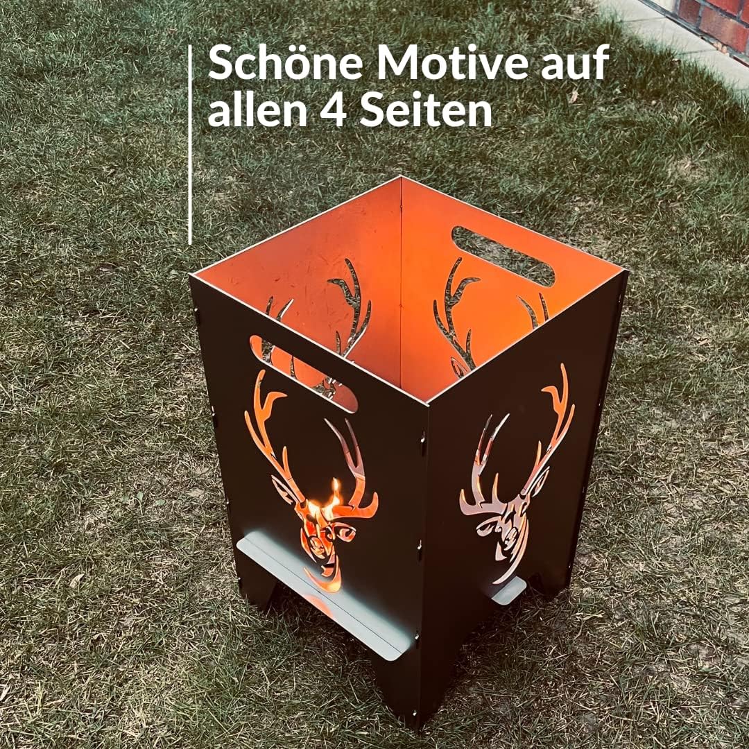 Feuertonne Mit Natur Motiv | Stabiles Stecksystem Mit Tragegriffen | Robust & Aus Hochwertigem Stahl
