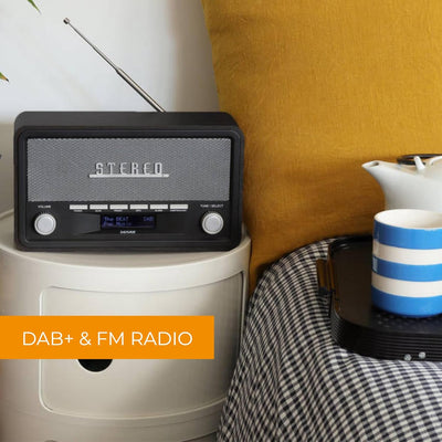 Denver DAB Radio DAB18, Radio mit Bluetooth, Retro Radio aus Holz, FM Radio, DAB, DAB+, AUX, Batteri
