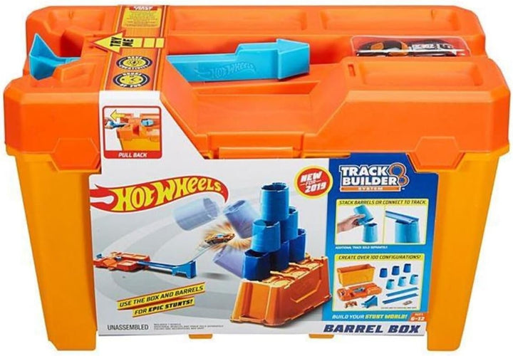 Hot Wheels GCF91 - Track Builder Fässer-Stunt Box und Starter, Spielzeug Autorennbahn ab 6 Jahren TR