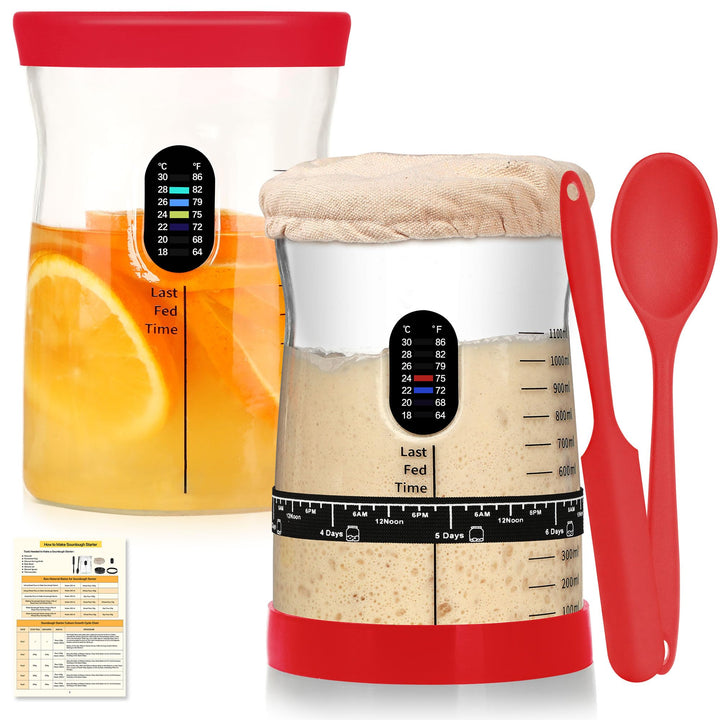 Coco Bird Pro Sauerteig Starter Set – 1,5L Grosses Sauerteig Glas mit 17 Rezepten – Sauerteigstarter