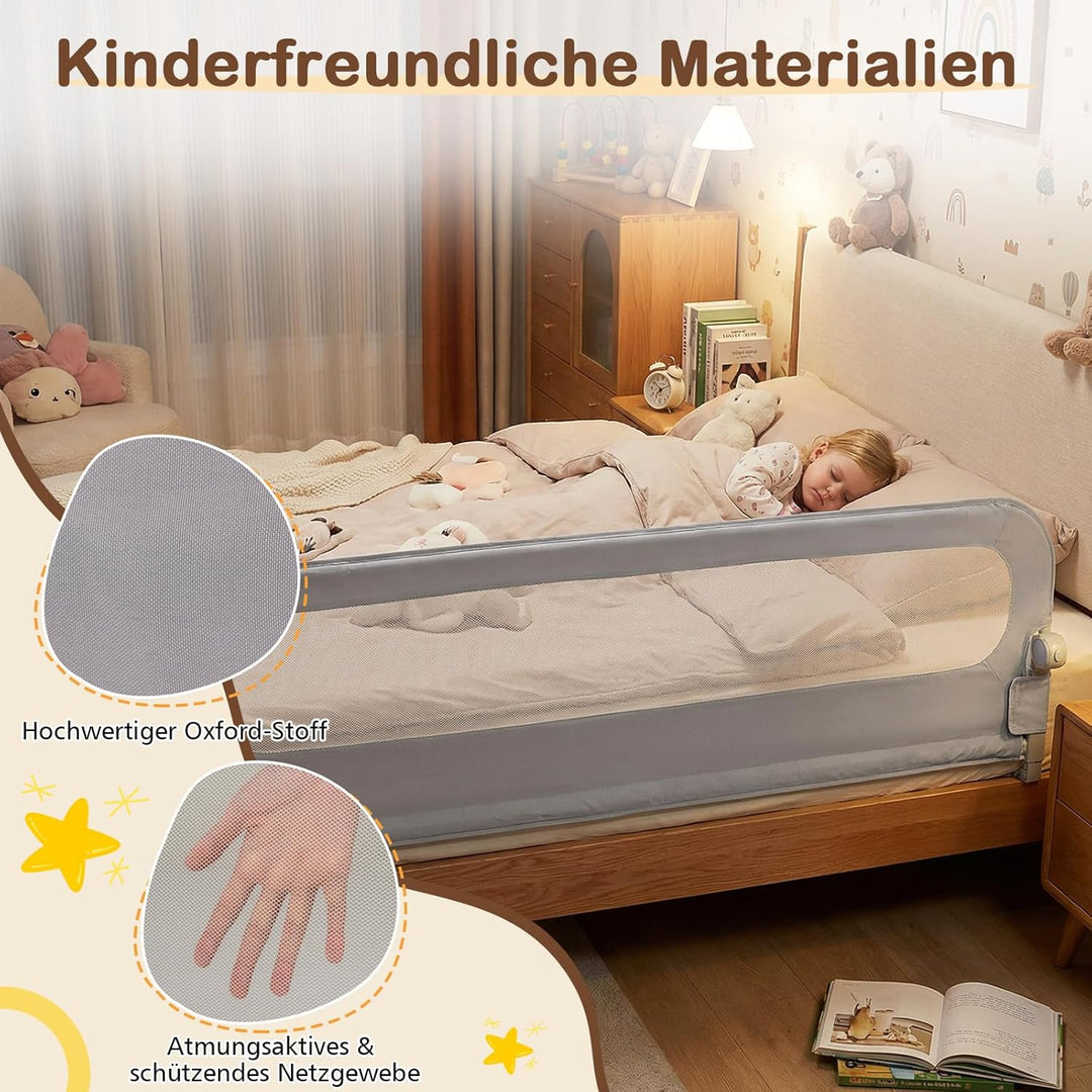 COSTWAY Bettgitter klappbar, 200 x 60 cm Bettschutzgitter mit abnehmbarem Oxford-Bezug, U-förmigem G