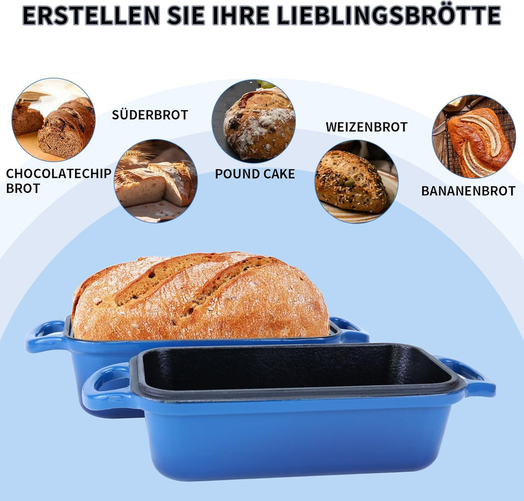 Gusseisen Brotbackform mit Deckel 22,96cm × 12,78cm,Bread Pans for Homemade Bread, Heavy Duty Loaf P