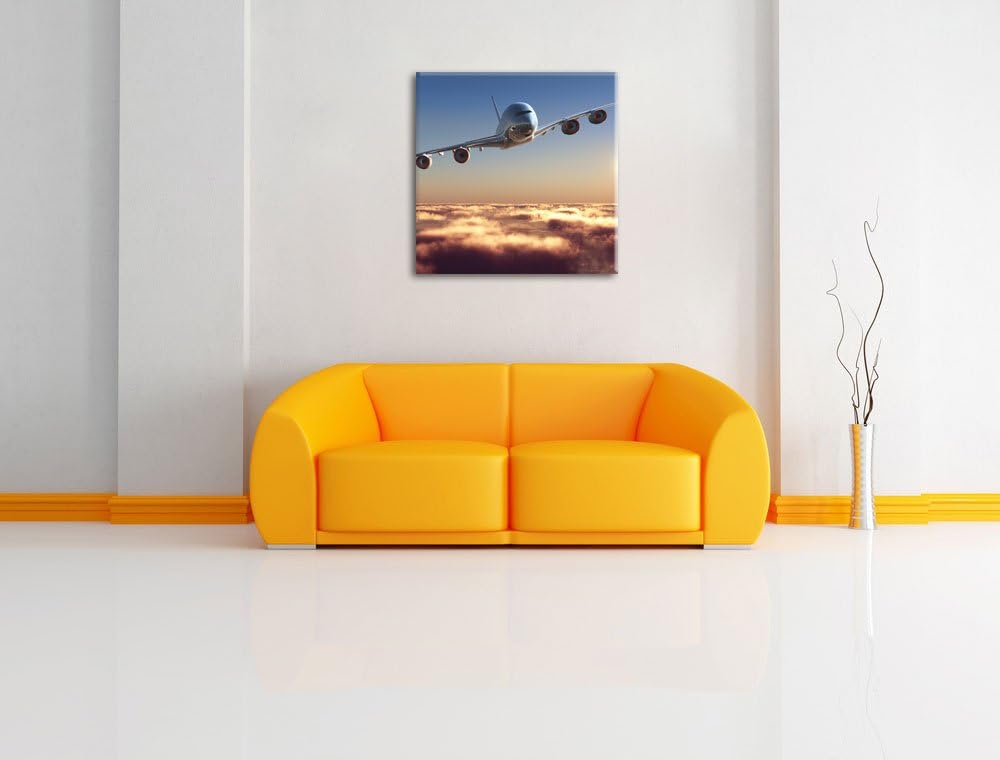 Pixxprint Flugzeug 70x70cm Leinwandbild Wandbild Kunstdruck, 70x70