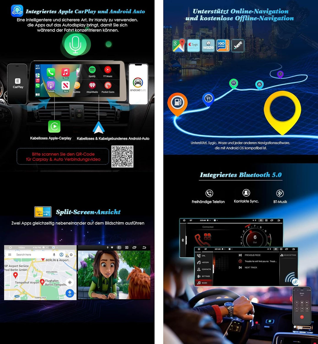 12,3 Zoll 8-Kern 8GB+128GB Android 14 Autoradio für BMW X3 F25 X4 F26 CIC 2011-2013 mit Bluetooth 5.