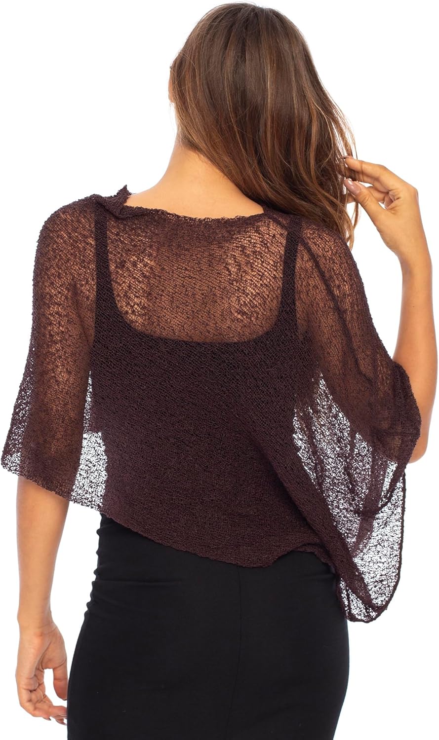 Back from Bali Womens Sheer Poncho Shrug Bolero, Lightweight Summer Shrug Pullover Sweater Braun, Br