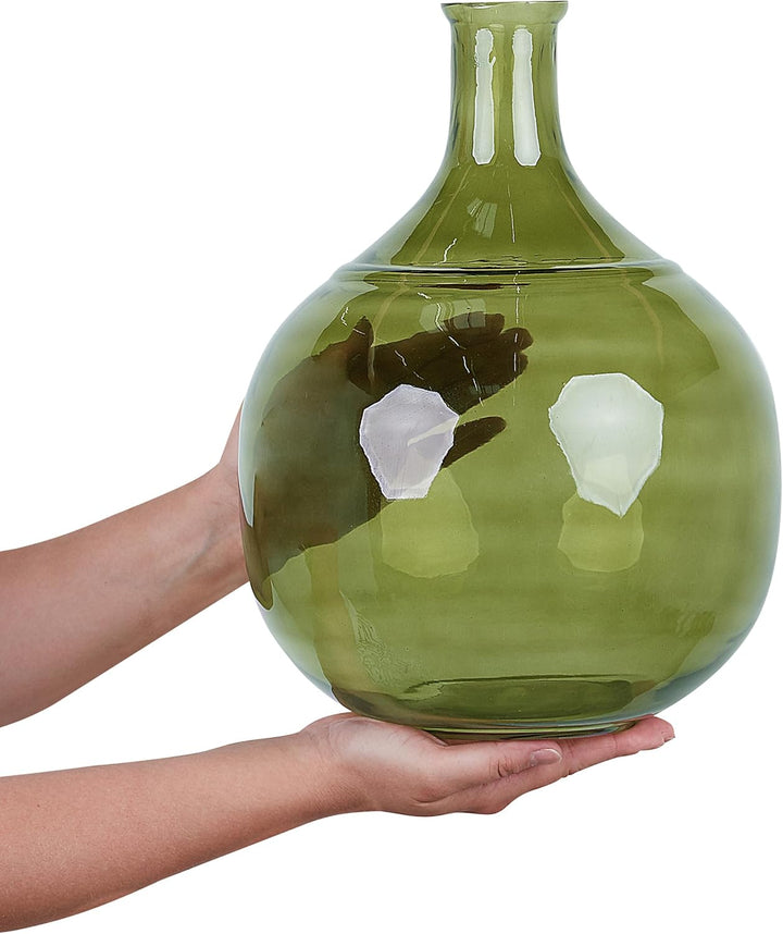 Blumenvase Glas grün 34 cm Tischdeko Ballonvase Flaschenvase Boho Modern Achaar