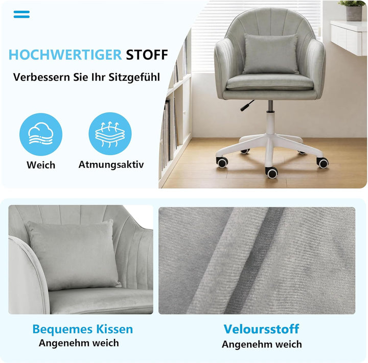 Ergonomischer Bürostuhl, 360°Drehstuhl mit Kopfkissen, Höhenverstellbarer Schreibtischstuhl, Schmink