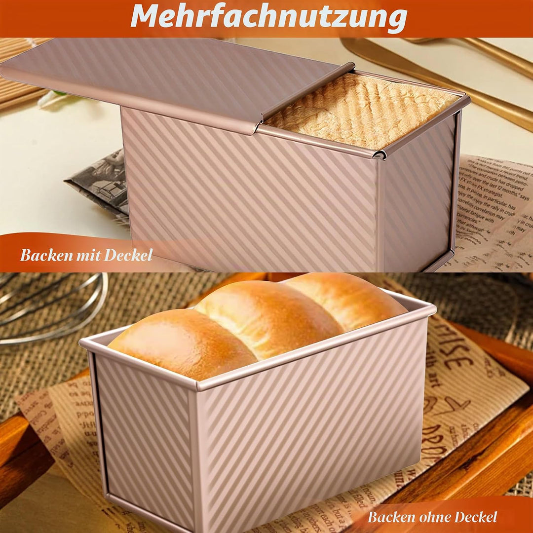 2 Stück Brotbackform mit Deckel, Toastbrot Backform mit Deckel, 450g (1lb) Antihaft Brotform Kastenf