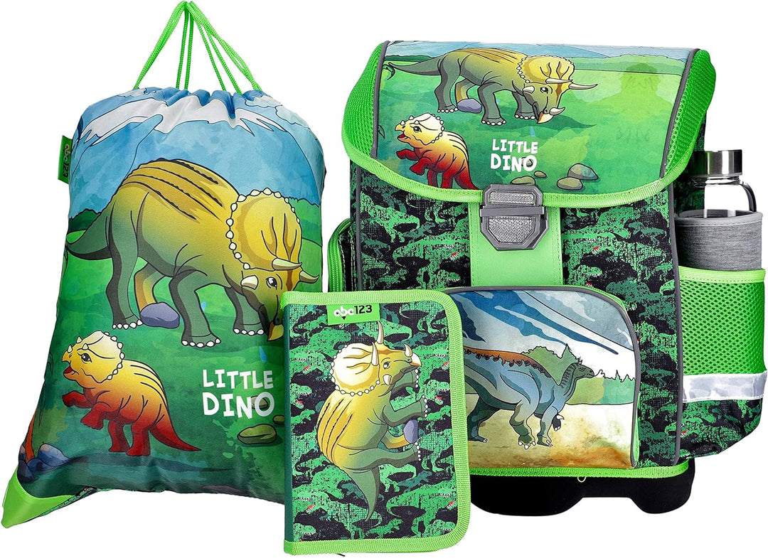 Dinosaurier Schulranzen Set Junge 1 KLASSE | Set 3 TEILIG FÜR GRUNDSCHULE | SUPER LEICHT | ERGONOMIS