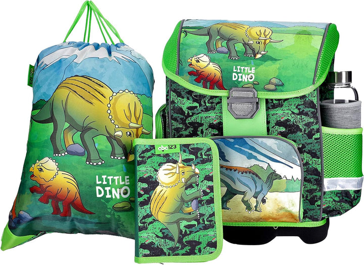 Dinosaurier Schulranzen Set Junge 1 KLASSE | Set 3 TEILIG FÜR GRUNDSCHULE | SUPER LEICHT | ERGONOMIS