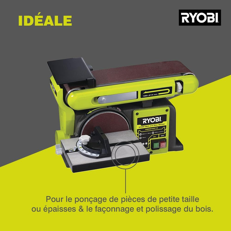 RYOBI 370 W Stand-Bandtellerschleifer (Leerlaufdrehzahl von 2.850 min-1, Winkel von 0 oder 90 Grad,