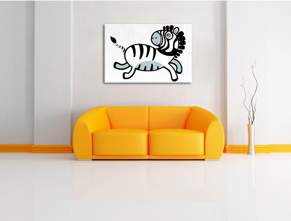 Niedliches Zebra weiss, Format: 100x70 auf Leinwand, XXL riesige Bilder fertig gerahmt mit Keilrahme