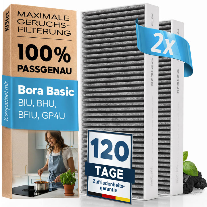 KF3TEC® Aktivkohlefilter-Set (2 Filter) für Bora Basic BAKFS und BIU/BHU/BFIU Dunstabzugshauben / Ma