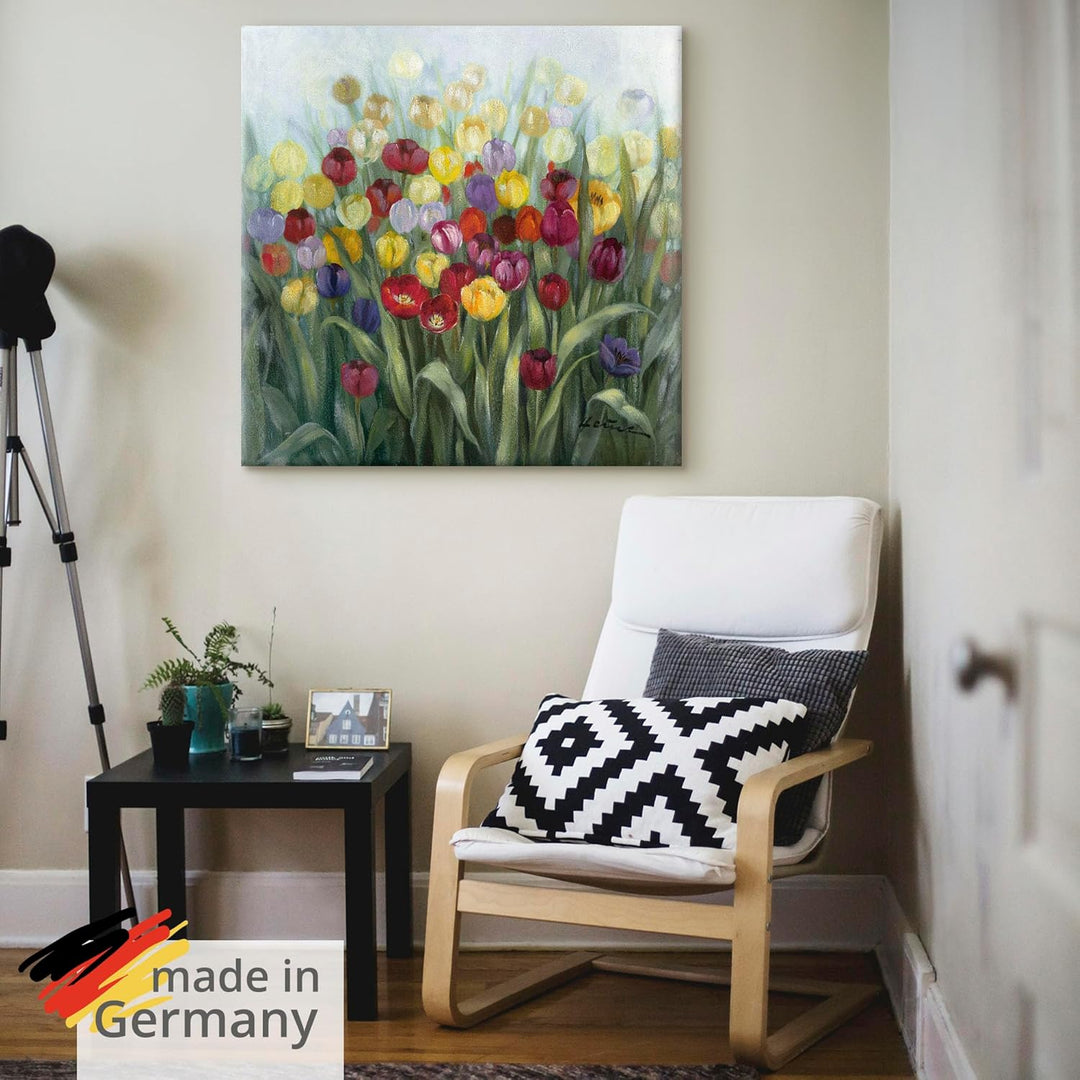 ARTland Leinwandbilder Wandbild Bild auf Leinwand 50 x 50 cm Botanik Blumenwiese Tulpe Malerei Bunt