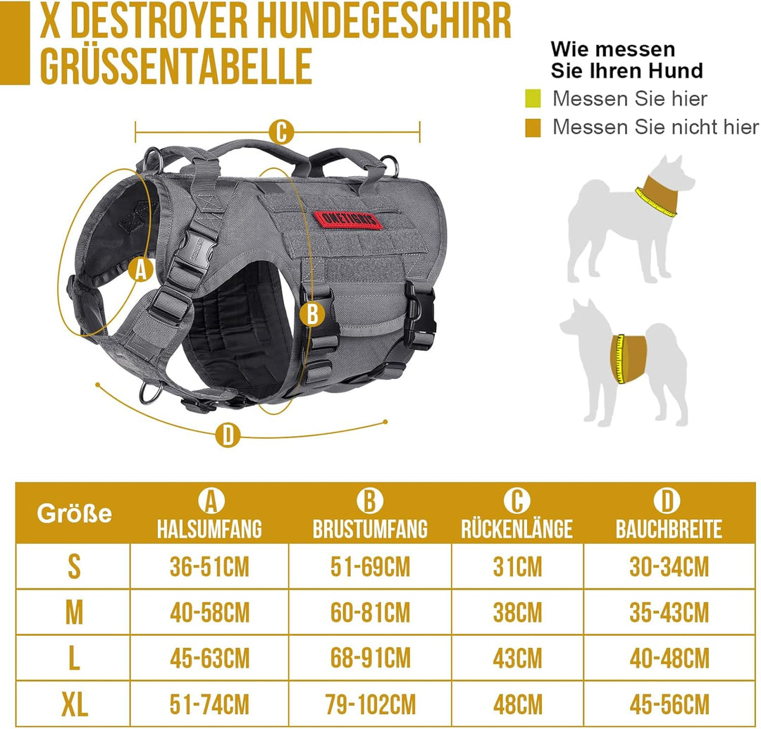 OneTigris Hundegeschirr, X Destroyer Taktisches Einstellbar Antizuggeschirr Ausbruchsicheres Geschir