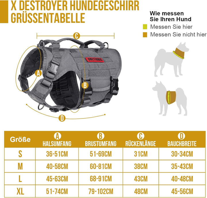OneTigris Hundegeschirr, X Destroyer Taktisches Einstellbar Antizuggeschirr Ausbruchsicheres Geschir