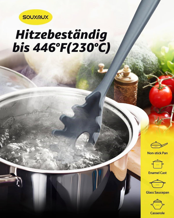 3 Stück Silikon-Küchenutensilien-Set, Suppenkelle-Nudelgabel-Schlitzlöffel, Antihaft-BPA-frei, Hochh