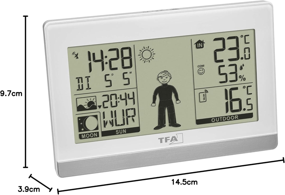 TFA Dostmann Digitale Wetterstation Weather Boy, 35.1159.02, Funk, mit Aussensensor, Innen-und Ausse