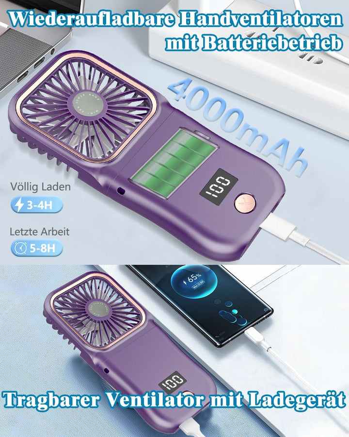 DDKJ Handventilator, Tragbarer Mini Ventilator Hand, 3 Geschwindigkeiten Portable Fan Klein (180°sch