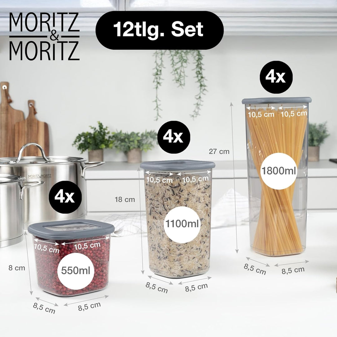 Moritz & Moritz 12er Set Vorratsdosen mit Deckel Luftdicht - Lebensmittelecht für Lebensmittelaufbew