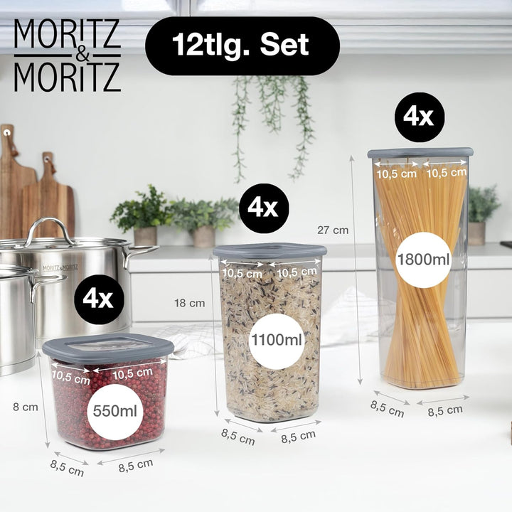 Moritz & Moritz 12er Set Vorratsdosen mit Deckel Luftdicht - Lebensmittelecht für Lebensmittelaufbew