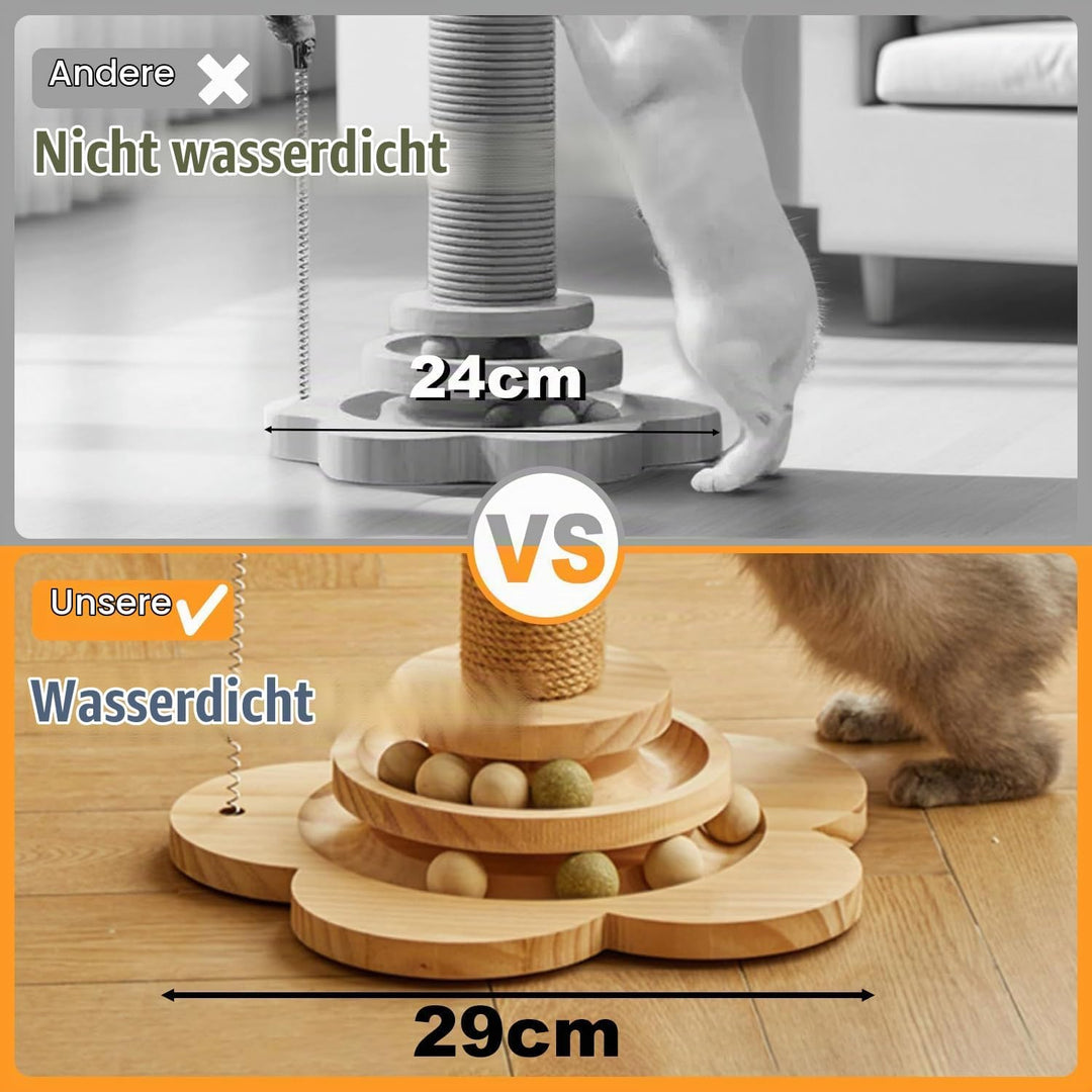 Kongming 4 in 1 Katzenspielzeug hölzernes, Katze Sisal Seil Kratzbaum mit hängenden Ball, Interaktiv