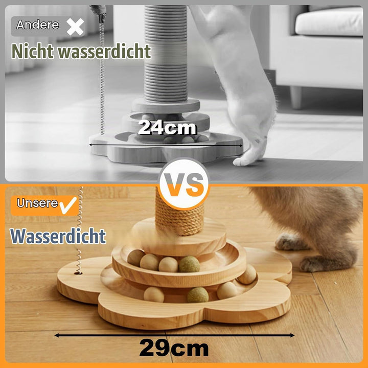 Kongming 4 in 1 Katzenspielzeug hölzernes, Katze Sisal Seil Kratzbaum mit hängenden Ball, Interaktiv