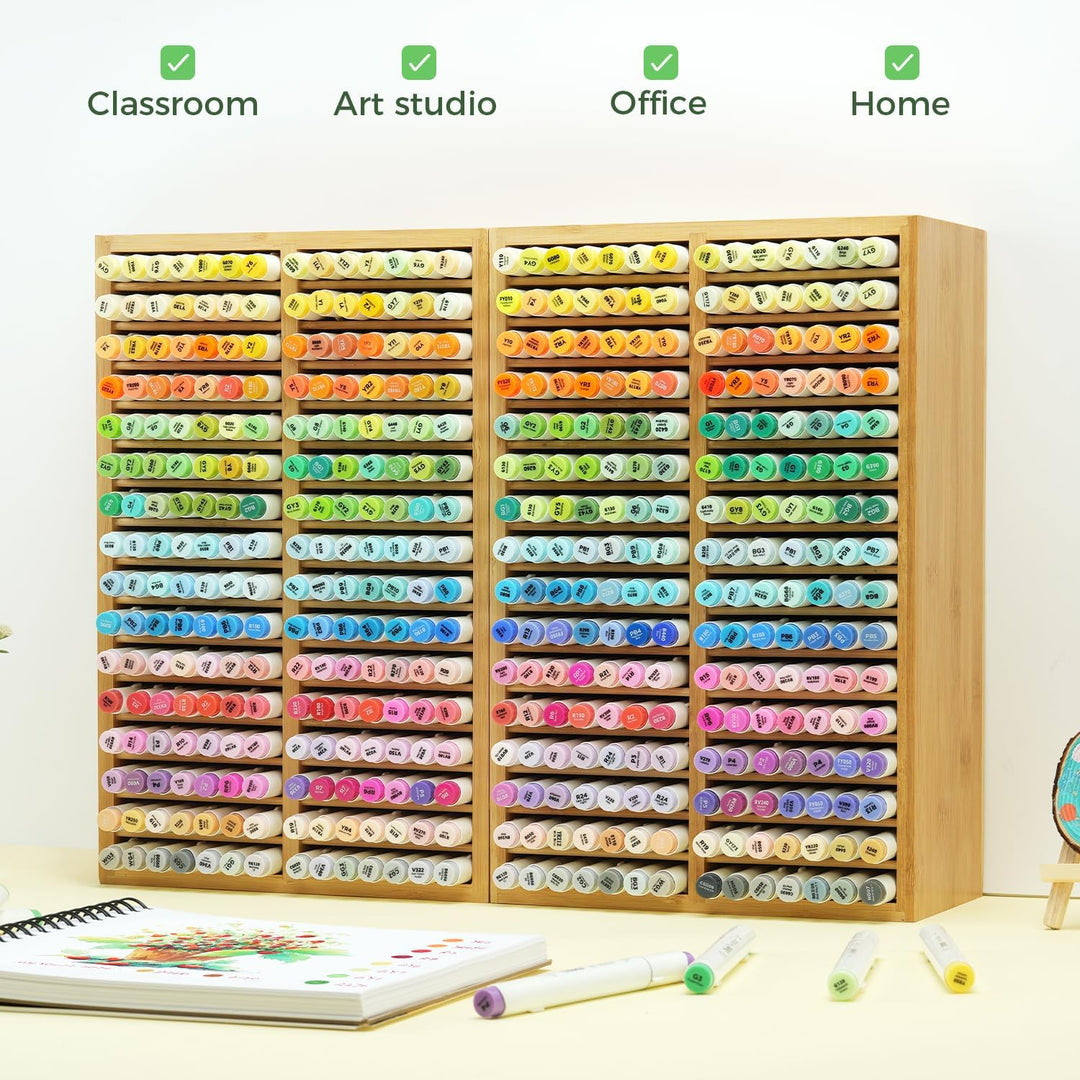 Ohuhu Bambus Marker Organizer, Holz Desktop Aufbewahrung für 224 Markerstifte Honolulu und Oahu Seri
