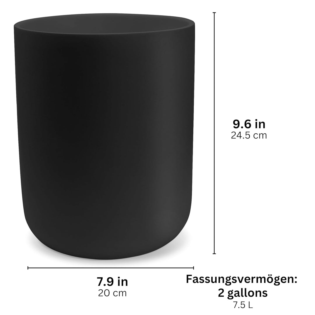 YEW DESIGN Kompakter Runder Mülleimer Mini in Schwarz Matt, 13 L / 3,5 Gallonen – Papierkorb für Bad