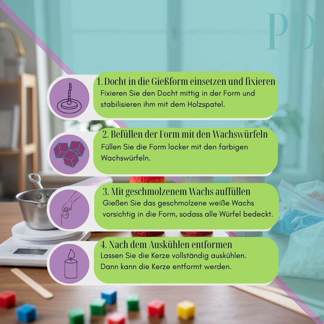 PD mach's selbst PAUL & DANIELA Kerzen giessen Set, bis zu 20Kerzen, 2,2 kg Wachs zum gestalten, Ker