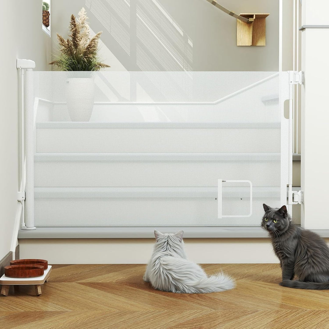0-180cm Baby Absperrgitter, Treppenschutzgitter Ausziehbare mit Katzenklappe, Türschutzgitter, Einzi