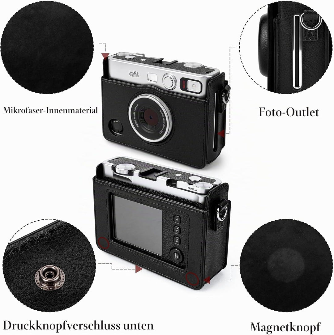 Rieibi Mini EVO Kameratasche, Vintage PU Leder Hülle Schutzhülle für Fujifilm Instax Mini EVO Sofort