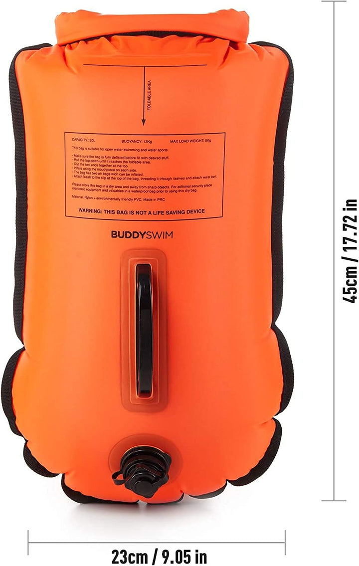 Set Freiwasser Schwimmboje 20 Liter und Badekappe. Sicherheitsschwimmboje für das Schwimmen im offen